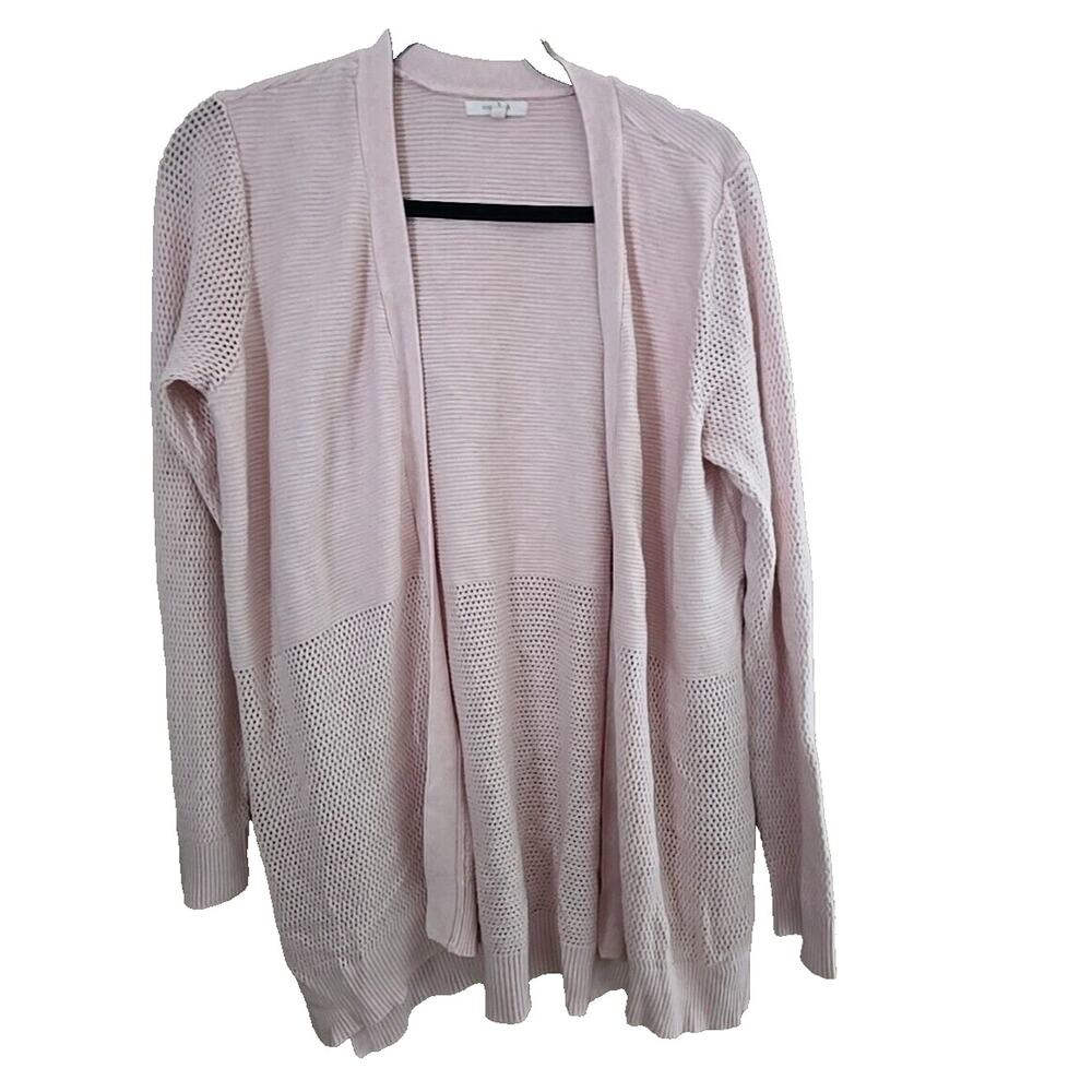 Maurices Pink Open Front Mesh Long Sleeve Cardigan Sweater Womans Size Large